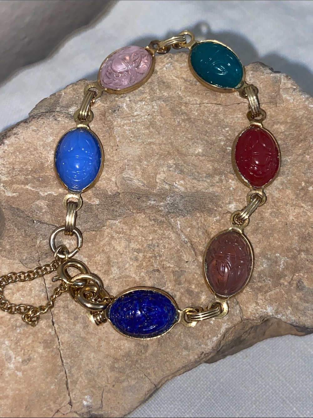 Vintage Egyptian Revival Multi Colored Glass Bracelet
